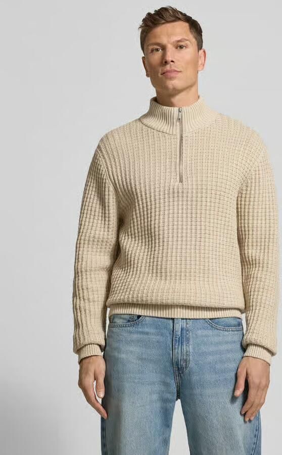 SELECTED MEN Heren Truien & Vesten Slhtom Ls Knit Structure Half Zip Beige - Foto 6