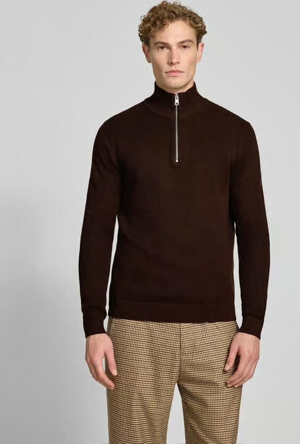 SELECTED MEN Heren Truien & Vesten Slhdane Ls Knit Structure Half Zip Noos Bruin - Foto 2