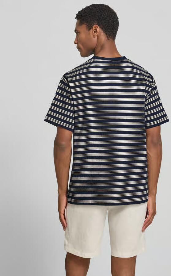 Selected regular gestreept T-shirt seersucker donkerblauw - Foto 2