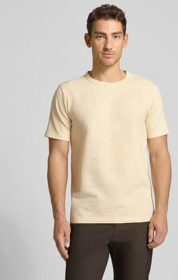 SELECTED MEN Heren Polo's & T-shirts Slhsander Seersucker Ss O-neck Tee Creme - Foto 6
