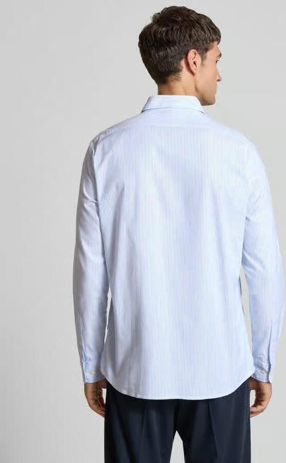 Selected gestreept regular fit overhemd SLHREGRICK-OX met katoen lichtblauw wit - Foto 4