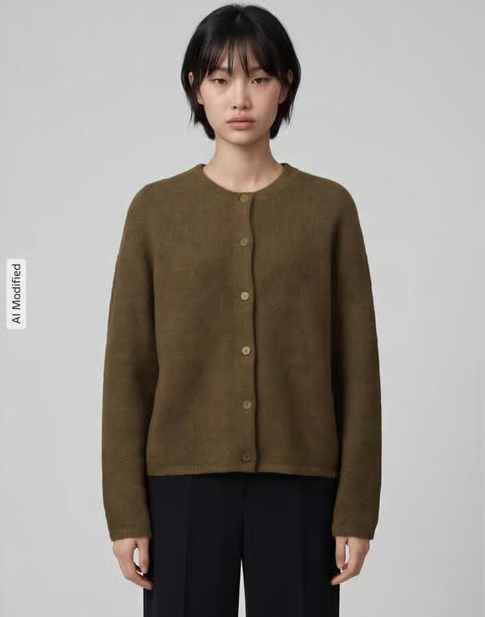 Selected relaxed fit gebreid jack van wolmix met alpaca-aandeel model 'LULU' - Foto 6