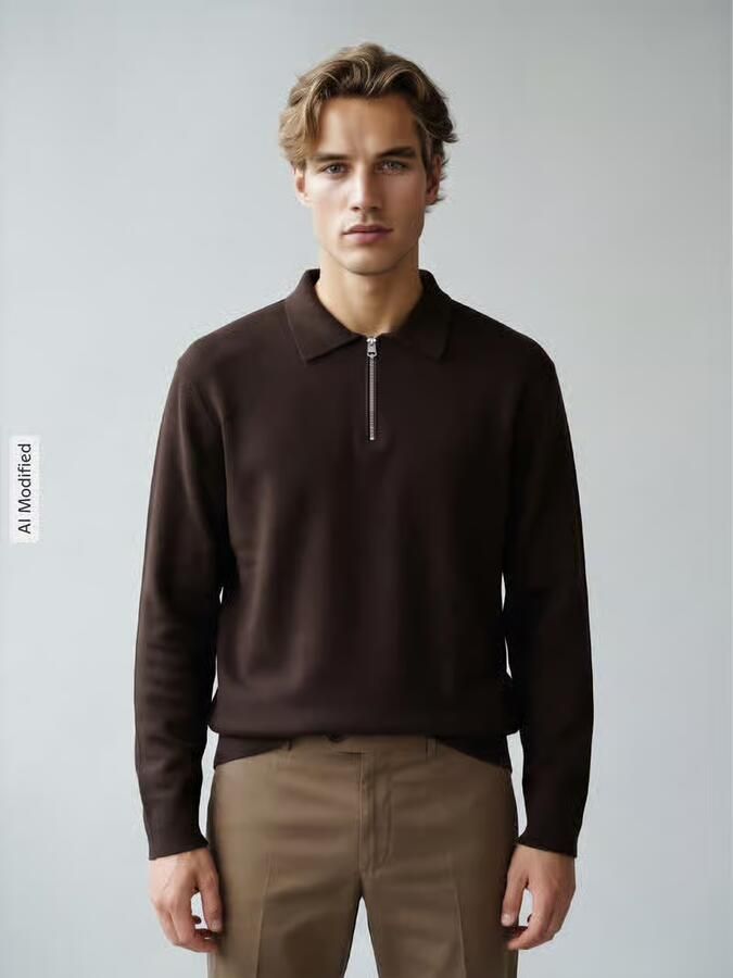 Selected relaxed fit pullover van pure viscose met halflange rits - Foto 3