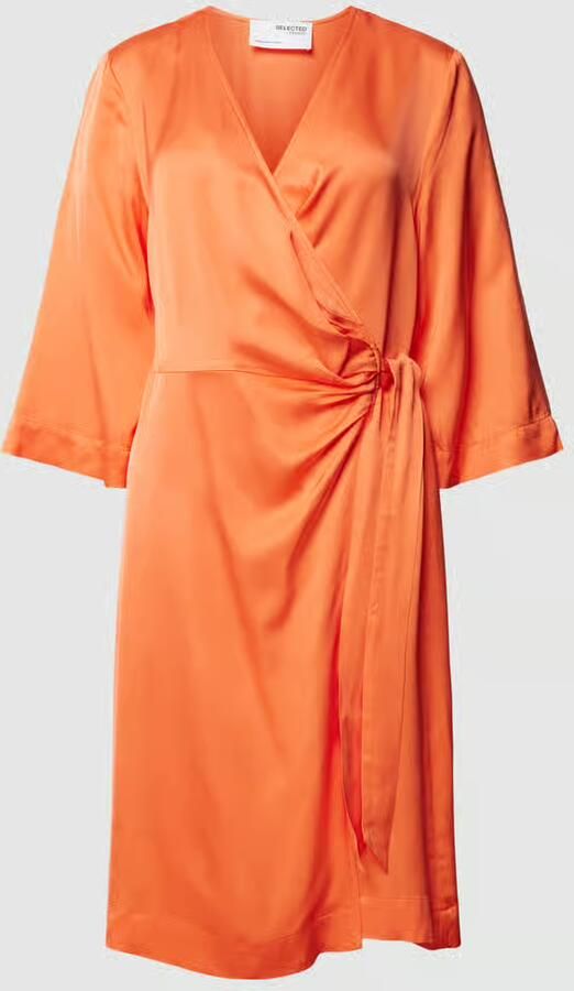 SELECTED FEMME Dames Jurken Slffranziska 3 4 Short Satin Wrap Dress Oranje - Foto 6