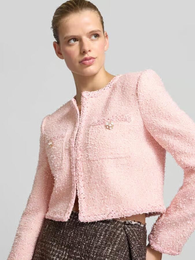 Self-Portrait Cropped jasje in bouclé-look