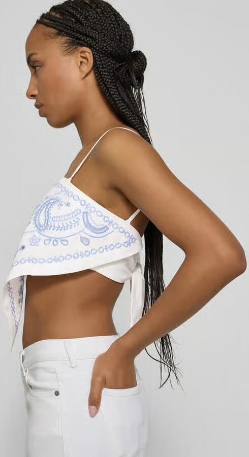 Self-Portrait Croptop met bandeau van linnenmix