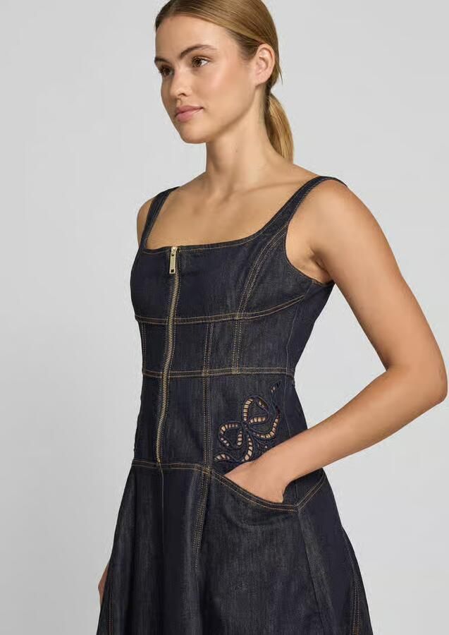 Self-Portrait Knie-lange jurk in denim-look