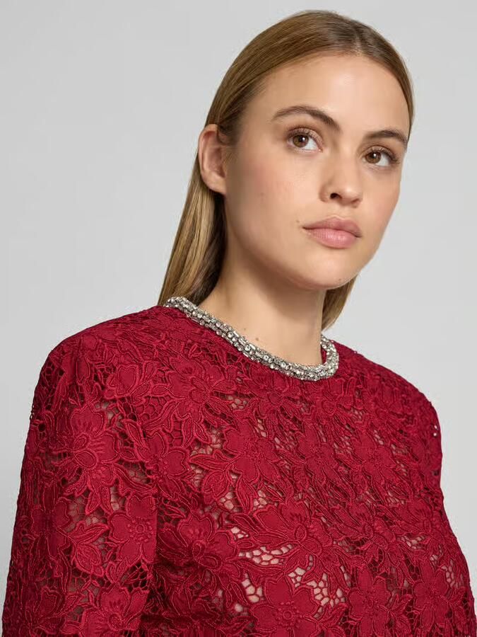 Self-Portrait Slim Fit shirt met lange mouwen van bloemig kant