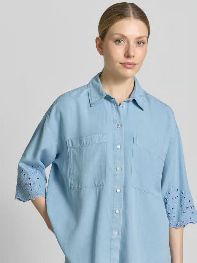 Smith and Soul jeansblouse met ajourwerk en overhemdkraag