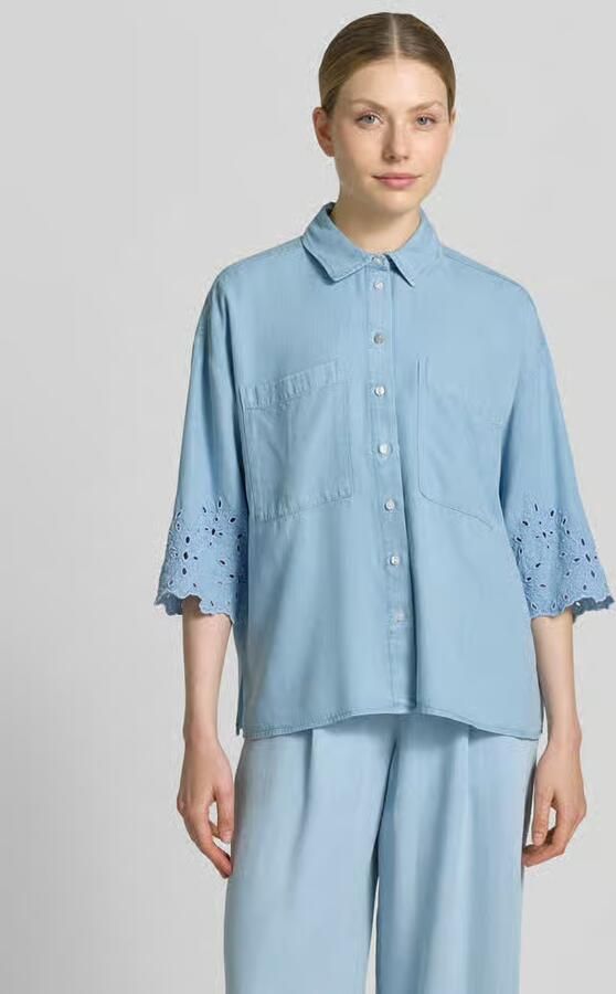Smith and Soul jeansblouse met ajourwerk en overhemdkraag - Foto 3