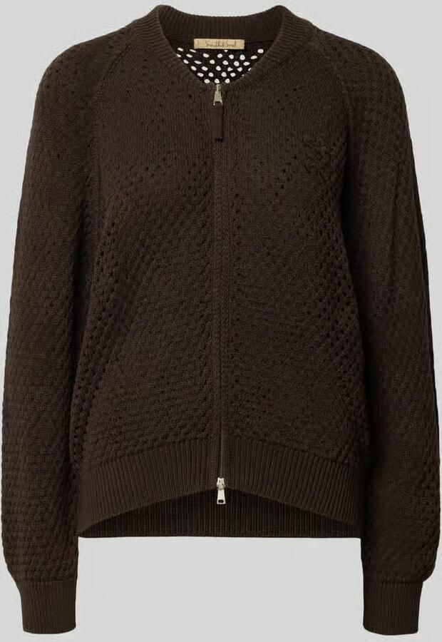 Smith and Soul oversized gebreid jack met gaatjesmotief model 'Bomber' - Foto 2