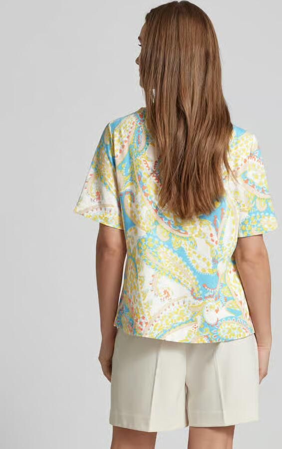 S.Oliver BLACK LABEL blousetop met all over print en plooien blauw limegroen koraalrood