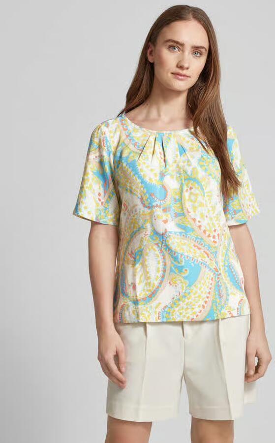 S.Oliver BLACK LABEL blousetop met all over print en plooien blauw limegroen koraalrood - Foto 2