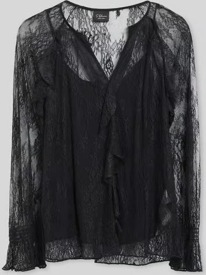 S.Oliver BLACK LABEL blouse met lange mouwen met semi-transparante kanten inzet