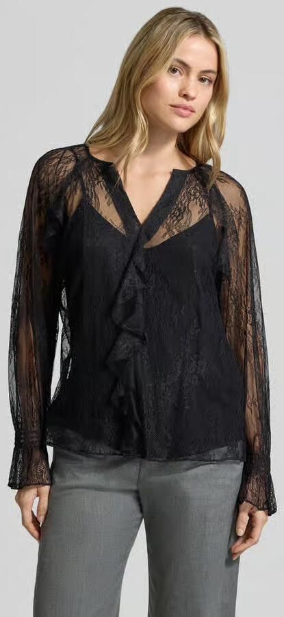 S.Oliver BLACK LABEL blouse met lange mouwen met semi-transparante kanten inzet - Foto 3