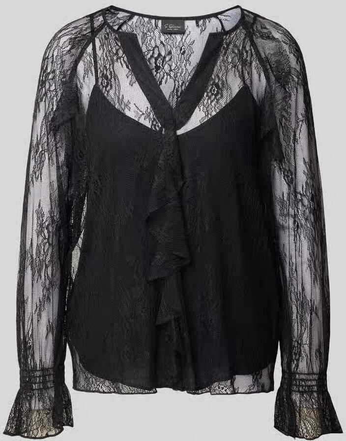 S.Oliver BLACK LABEL blouse met lange mouwen met semi-transparante kanten inzet - Foto 2