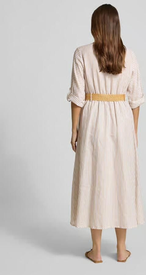 S.Oliver BLACK LABEL gestreepte midi blousejurk met driekwart mouwen en linnen beige - Foto 6