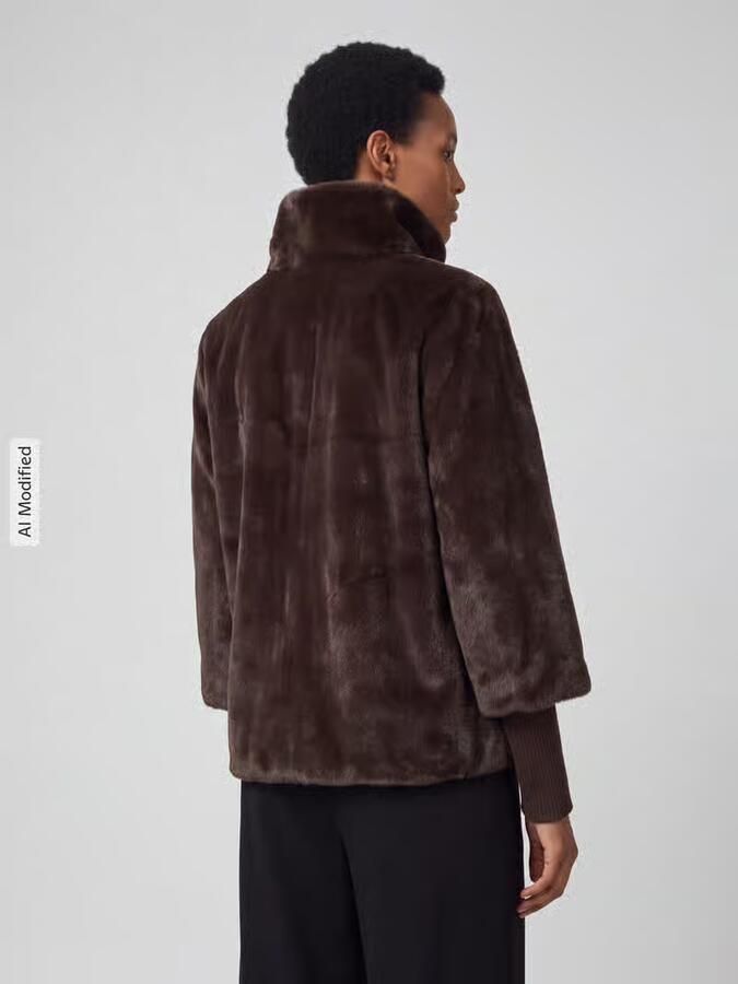 S.Oliver BLACK LABEL Regular fit imitatiebontjack met opstaande kraag - Foto 3