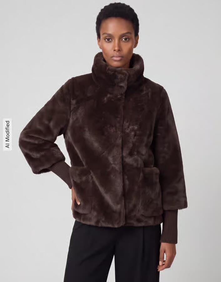 S.Oliver BLACK LABEL Regular fit imitatiebontjack met opstaande kraag - Foto 4