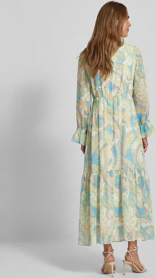 S.Oliver BLACK LABEL jurk met paisleyprint en ruches beige blauw