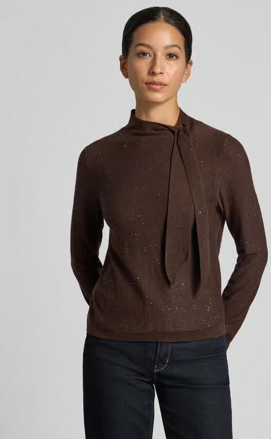 S.Oliver BLACK LABEL gebreide trui met glitters en wol donkerbruin - Foto 4