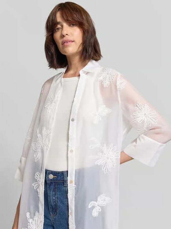 S.Oliver BLACK LABEL regular fit blouse met lange mouwen met gebloemd-stitching - Foto 2