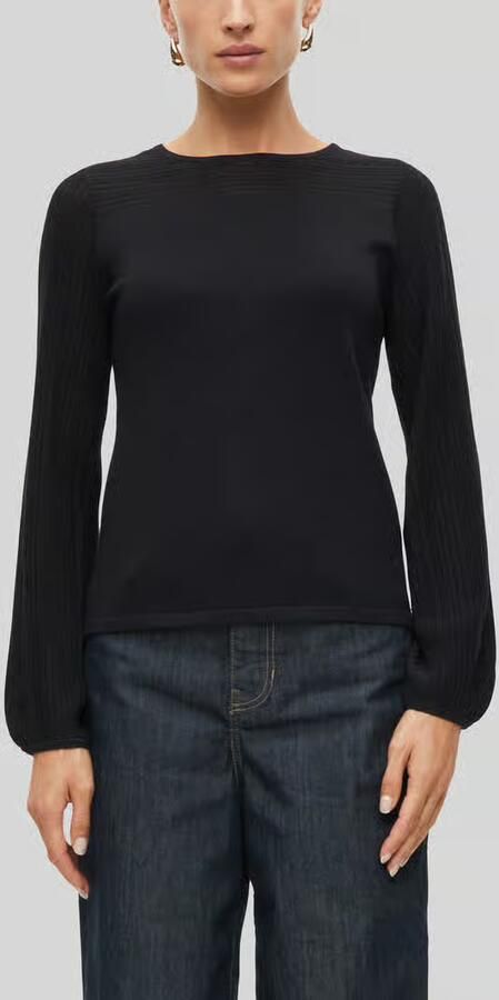 S.Oliver BLACK LABEL Regular fit gebreide pullover van viscosemix met geplisseerde ballonmouwen - Foto 3