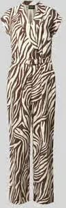 S.Oliver BLACK LABEL regular fit jumpsuit met ceintuur zebraprint en linnen bruin - Foto 4
