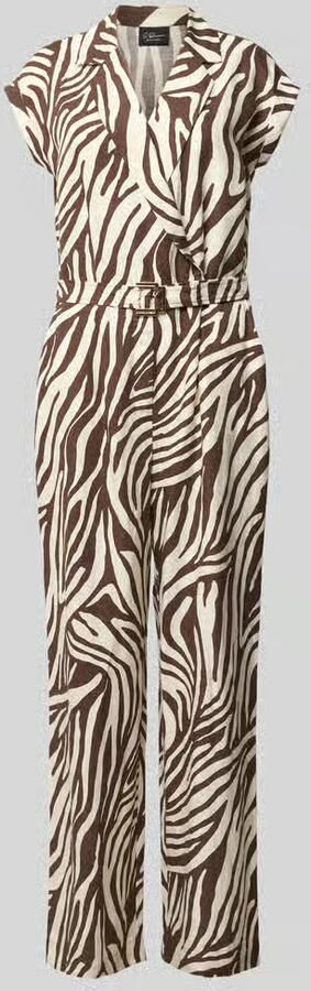 S.Oliver BLACK LABEL regular fit jumpsuit met ceintuur zebraprint en linnen bruin - Foto 5