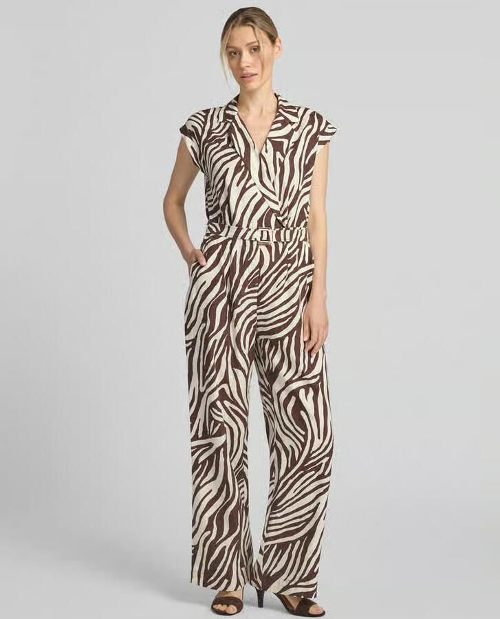 S.Oliver BLACK LABEL regular fit jumpsuit met ceintuur zebraprint en linnen bruin - Foto 5