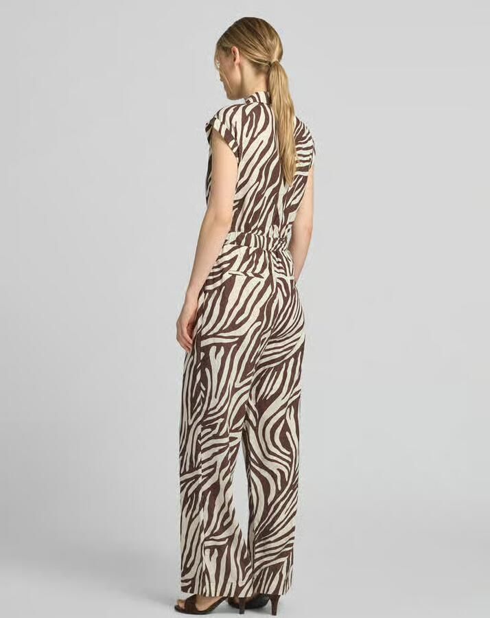S.Oliver BLACK LABEL regular fit jumpsuit met ceintuur zebraprint en linnen bruin - Foto 6
