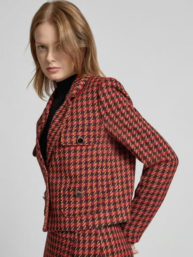 S.Oliver BLACK LABEL Regular fit kort bouclé blazer met pied-de-poule