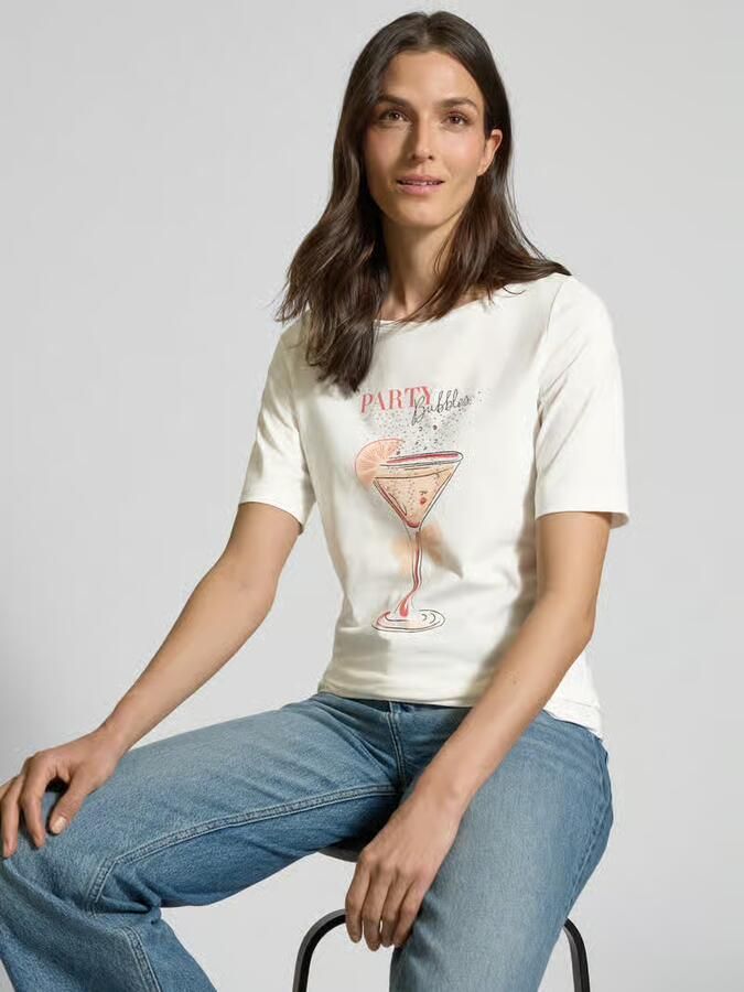 S.Oliver BLACK LABEL Regular fit T-shirt van katoenmix met sierstenen