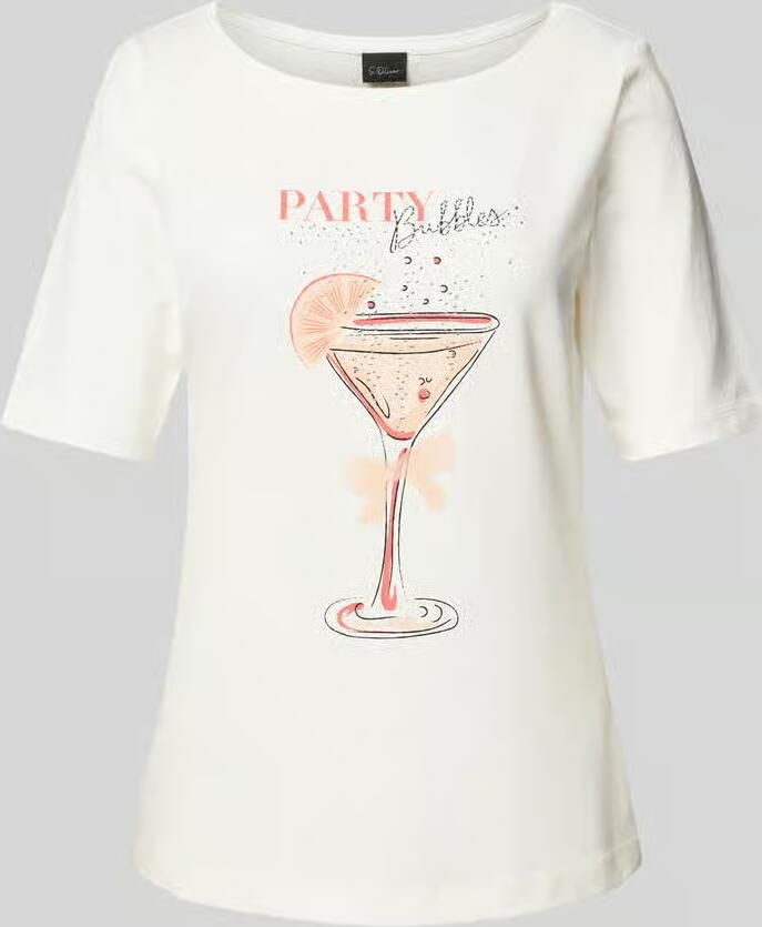S.Oliver BLACK LABEL Regular fit T-shirt van katoenmix met sierstenen - Foto 2