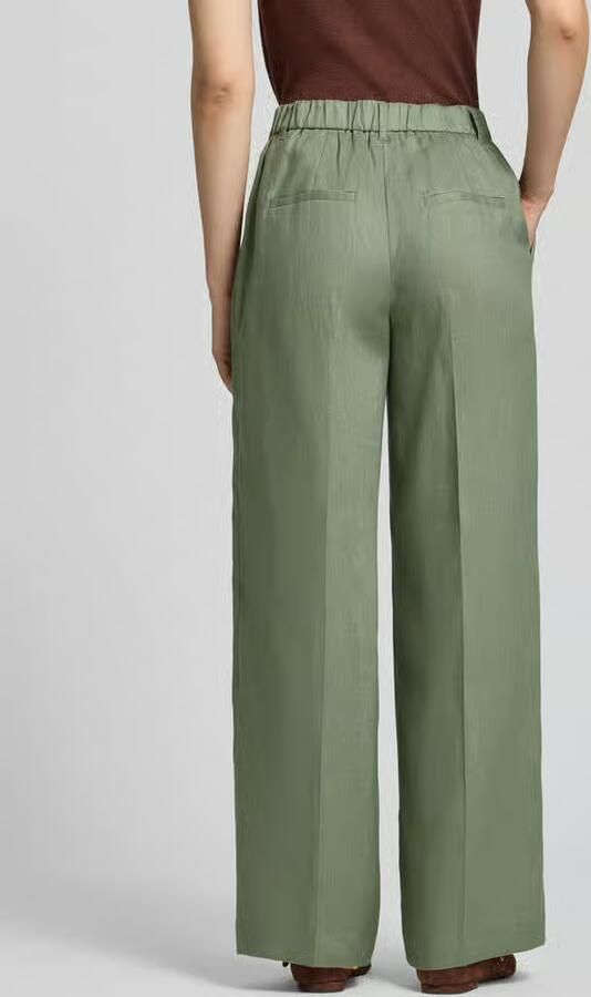 S.Oliver BLACK LABEL straight high waist broek met linnen groen - Foto 5