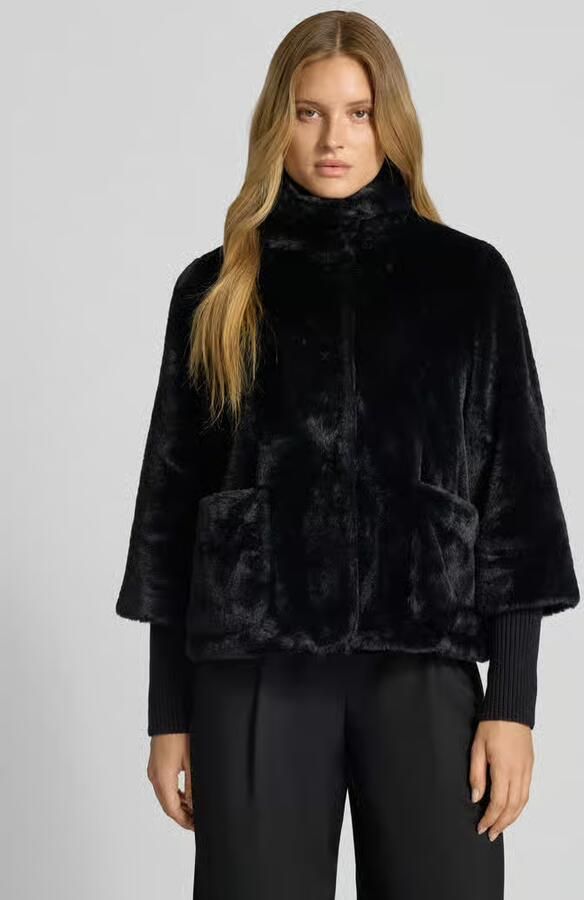 S.Oliver BLACK LABEL Relaxed fit jack van imitatiebont met gebreide stormboorden - Foto 4