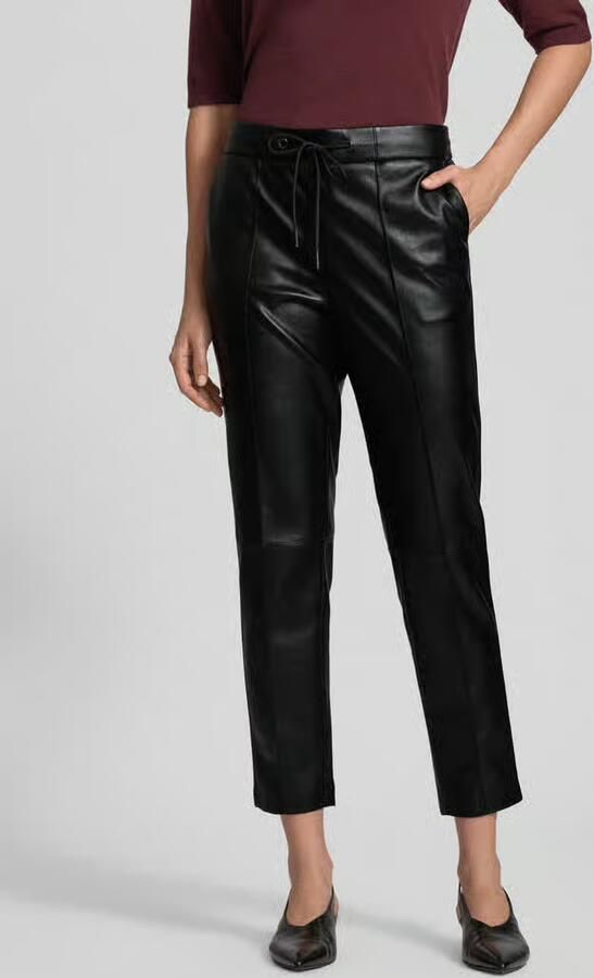 S.Oliver BLACK LABEL Straight leg broek in leerlook met vaste persplooien - Foto 4