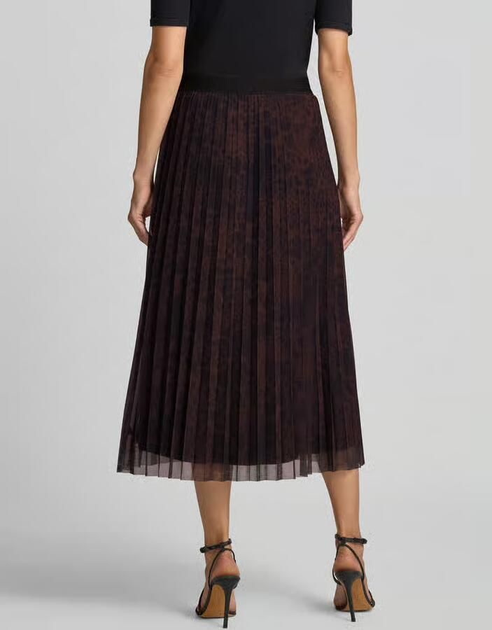 S.Oliver BLACK LABEL semi-transparante midi plissé rok met panterprint donkerbruin - Foto 2