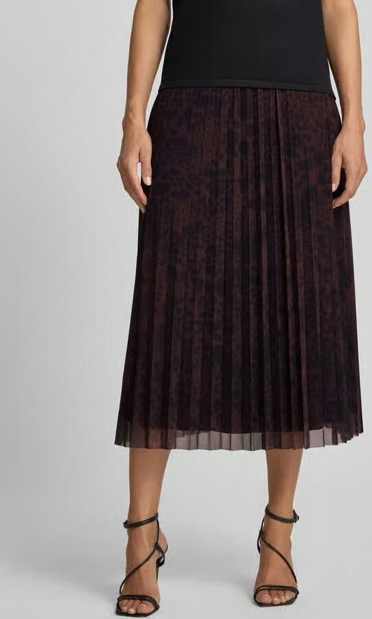 S.Oliver BLACK LABEL semi-transparante midi plissé rok met panterprint donkerbruin - Foto 3