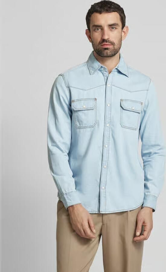 S.Oliver RED LABEL Regular fit jeansoverhemd van een katoenmix in western-stijl - Foto 4