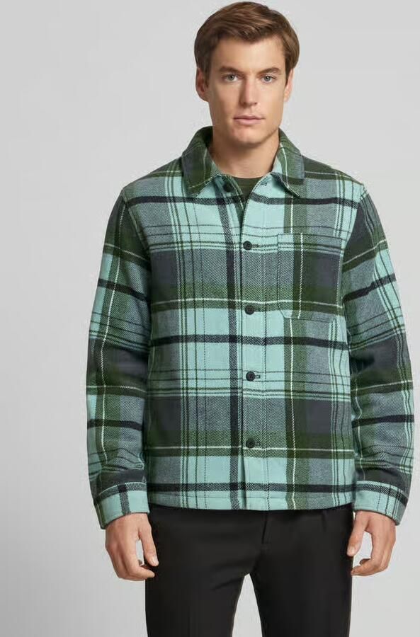 S.Oliver geruit regular fit overshirt met wol groen - Foto 2
