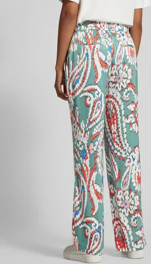 S.Oliver wide leg pantalon met all over print groen koraalrood ecru