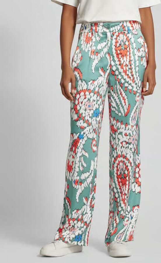 S.Oliver wide leg pantalon met all over print groen koraalrood ecru - Foto 2