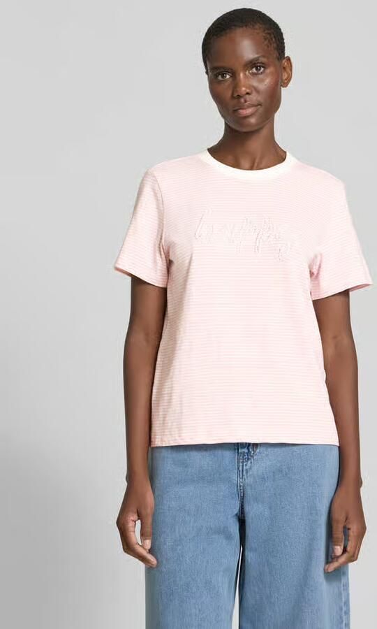 S.Oliver RED LABEL Regular fit T-shirt van puur katoen met tekst in sierkralen - Foto 2
