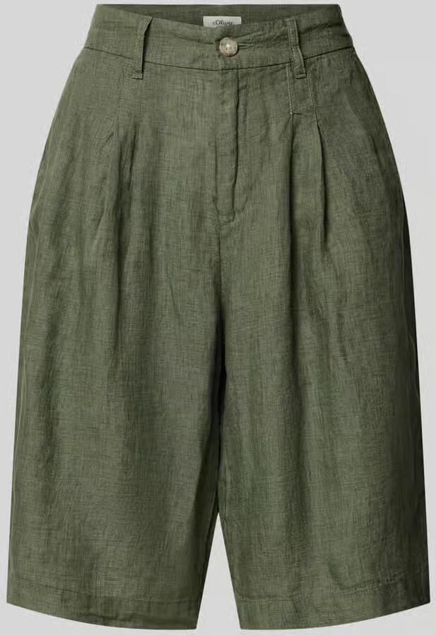 S.Oliver wide leg high waist bermuda short met linnen kaki - Foto 7