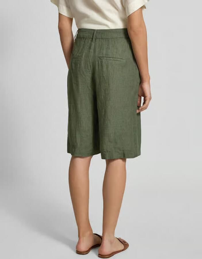 S.Oliver wide leg high waist bermuda short met linnen kaki - Foto 4