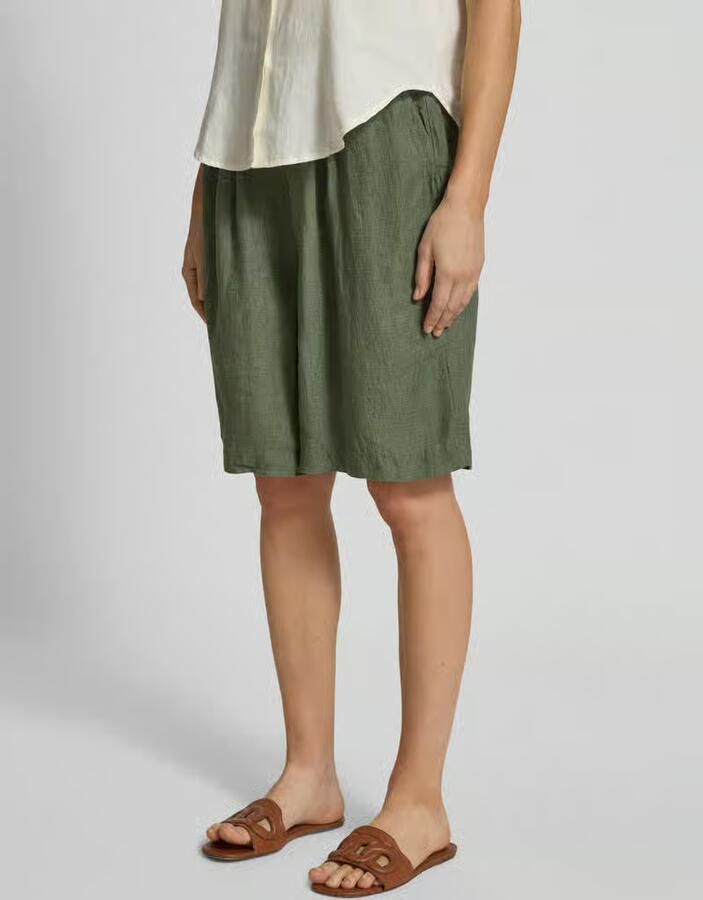 S.Oliver wide leg high waist bermuda short met linnen kaki - Foto 5