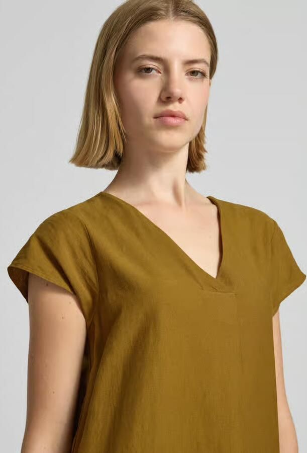 Soyaconcept Knielange linnen jurk met V-hals model 'Ina'