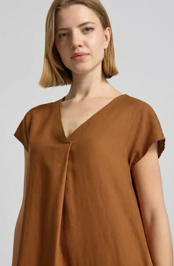 Soyaconcept Knielange linnen jurk met V-hals model 'Ina'