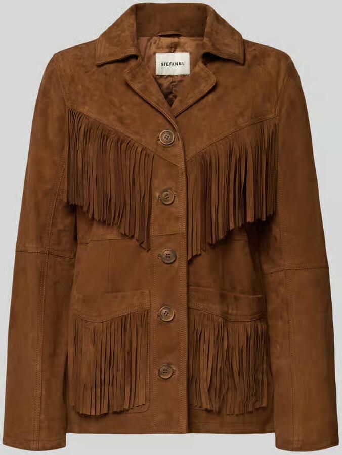Stefanel Blazer met franjes en klepzakken